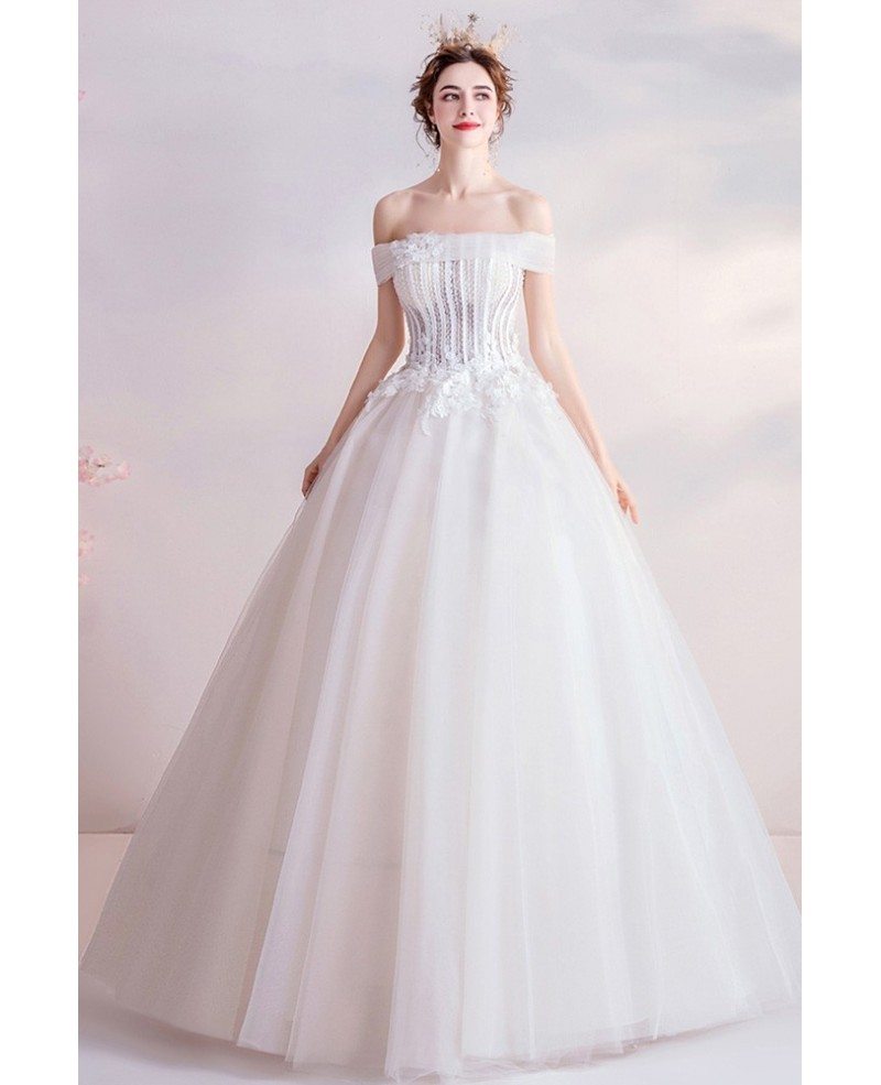Princess Off Shoulder Ballgown Wedding Dress With Beaded Flowers ...