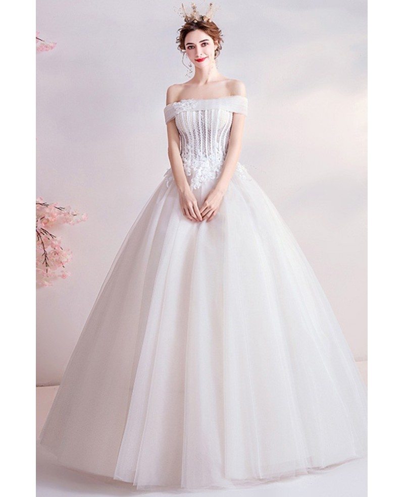 Princess Off Shoulder Ballgown Wedding Dress With Beaded Flowers ...