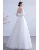 Modest Puffy Sleeves Ballgown Wedding Dress With Flowers