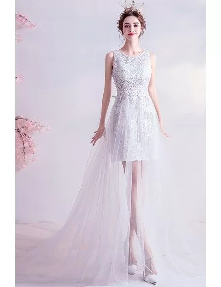 Special High Low Lace Destination Wedding Dress With Train