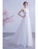 Slim Long Aline Vneck Wedding Dress Tulle With Lace Top