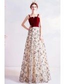 Velvet With Flowers Sequins Aline Party Prom Dress With Straps