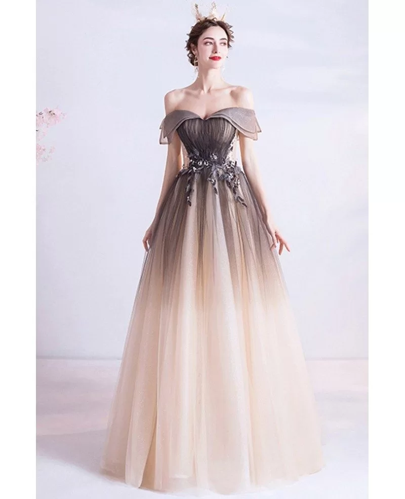 Ombre Brown  Princess Ballgown Prom  Dress  With Ruffled Off 