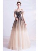 Ombre Brown Princess Ballgown Prom Dress With Ruffled Off Shoulder