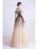 Ombre Brown Princess Ballgown Prom Dress With Ruffled Off Shoulder