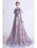 Purple Tulle Bling Flowers Pattern Fairy Prom Dress For Teens