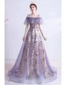 Purple Tulle Bling Flowers Pattern Fairy Prom Dress For Teens