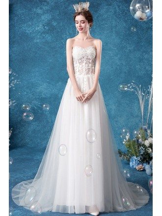 Fairy Beaded Appliques Aline Wedding Dress With Tulle