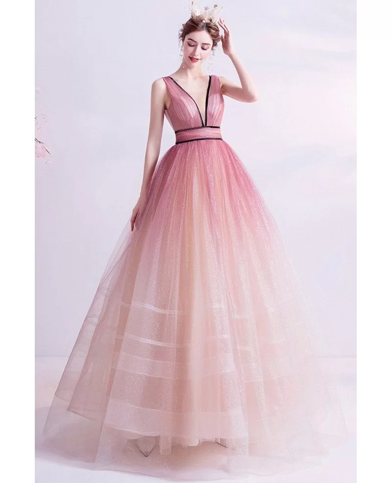 Illusion Deep Vneck Ballgown Prom Dress Puffy With Laceup Wholesale # ...