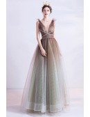 Ombre Brown Illusion Vneck Ballgown Prom Dress For Parties