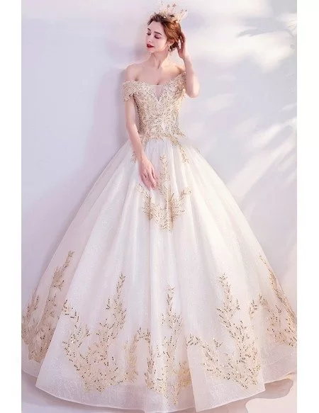 Classical Big Ballgown Light Champagne Wedding Prom Dress With Bling ...