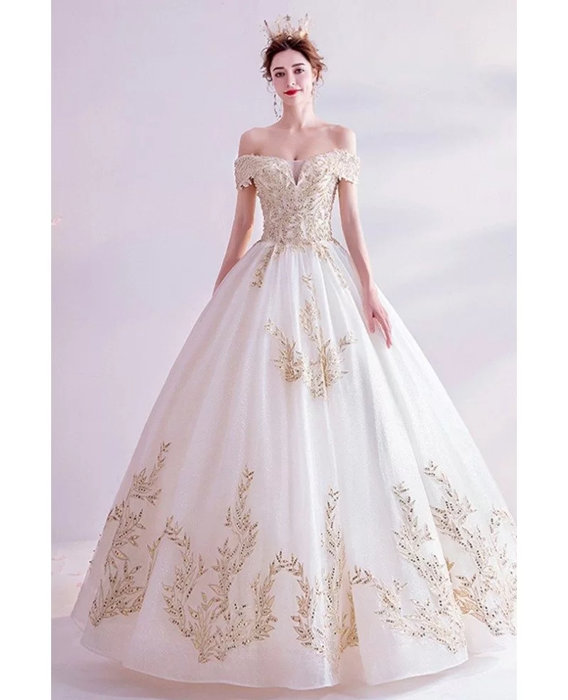 Classical Big Ballgown Light Champagne Wedding Prom Dress With Bling ...