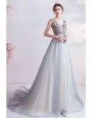 Gorgeous Dusty Light Blue Ballgown Prom Dress With Beadings Open Back