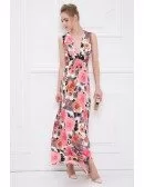 Summer V-neck Floral Print Chiffon Long Wedding Guest Dress #CK311 $60. ...