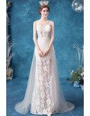 Full Lace Illusion Top Mermaid Wedding Dress With Flowy Tulle