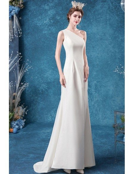 Simple One Shoulder Mermaid Wedding Dress With Slit