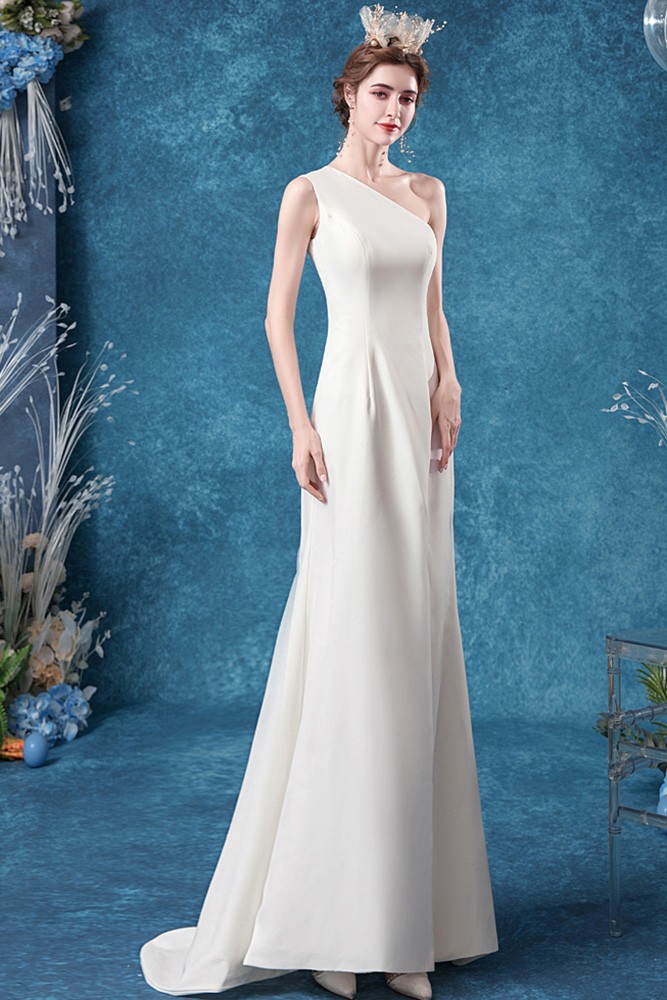 Simple One Shoulder Mermaid Wedding Dress With Slit Wholesale #T47054 ...