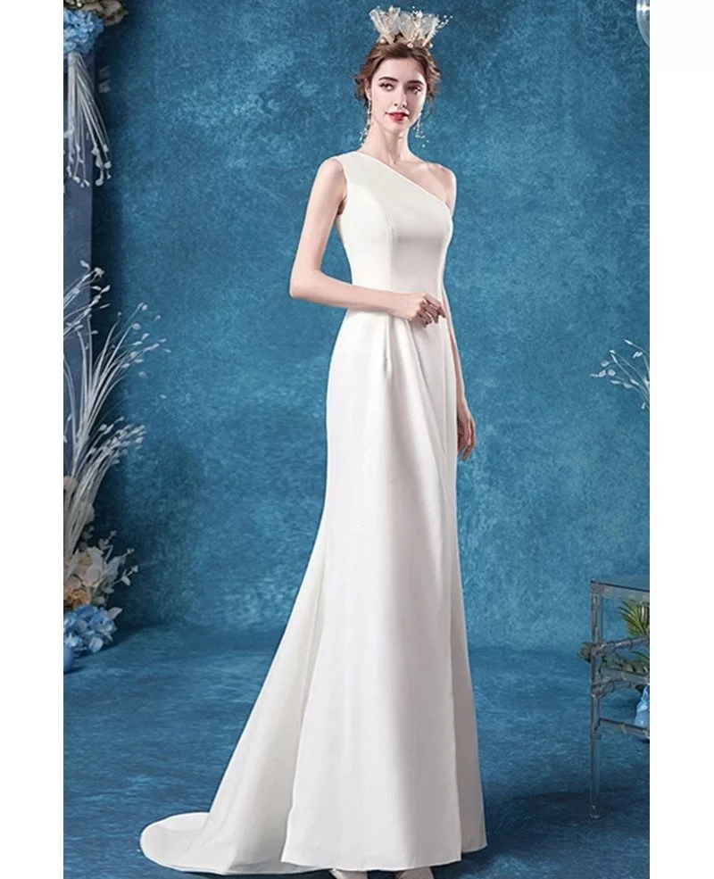 Simple One Shoulder Mermaid Wedding Dress With Slit Wholesale #T47054 ...