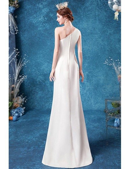 Simple One Shoulder Mermaid Wedding Dress With Slit