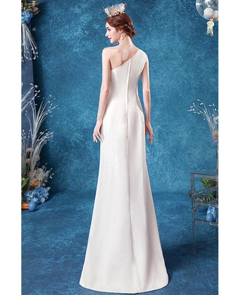 Simple One Shoulder Mermaid Wedding Dress With Slit Wholesale T47054 GemGrace