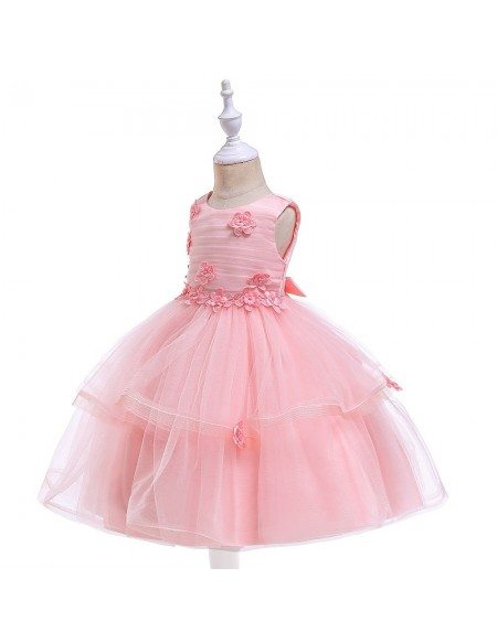 Cute Pink Tulle Girls Prom Dress Ballgown For Children