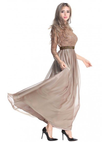Romantic A-Line Chiffon Lace Dress With Sleeves #CK243 $84.1 - GemGrace.com