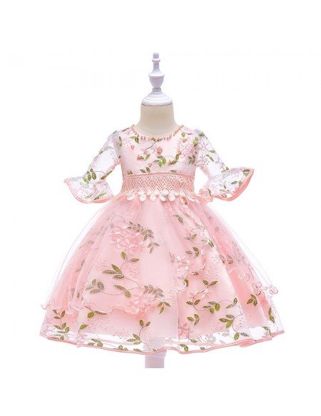 Grey Flare Sleeves Princes Girl Dress For Formal 4-12 Years