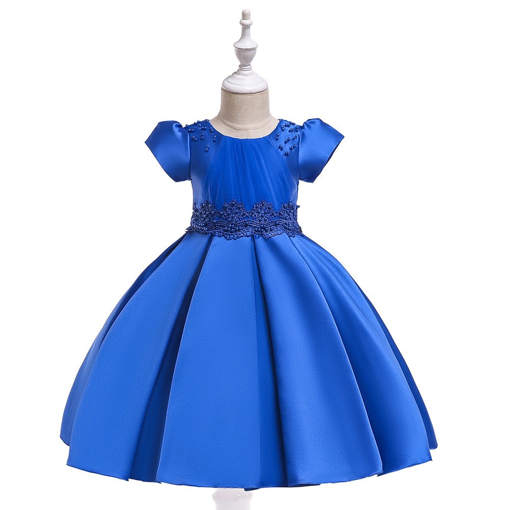 $31.89 Royal Blue Satin Girls Formal Dress With Bubble Sleeves #MQ761 ...