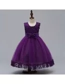 Purple Flowers Tulle Party Dress For Girls Ages 3-12