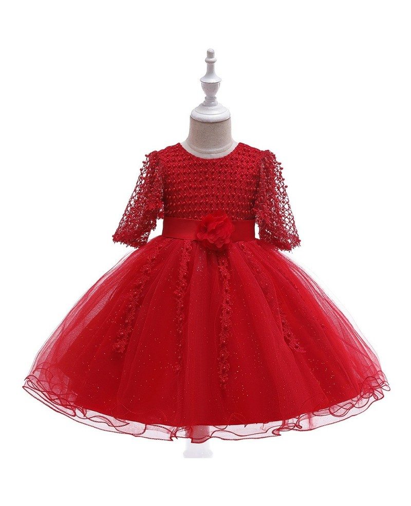 $35.89 Rose Pink Beaded Cute Girl Holiday Dress With Sleeves For Ages 4 ...