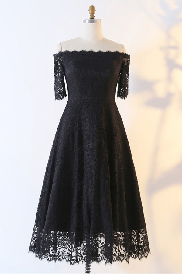 blue dress for baby girl Off Shoulder Black Lace Fitted Dress – Dream Closet Couture main image 0