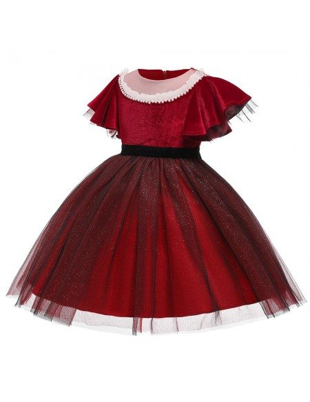 Vintage Short Velvet Tulle Party Dress For Girls 7-8-9 Years