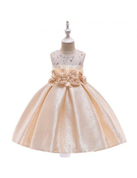 Rose Pink Ballgown Party Dress With Flowers For Children