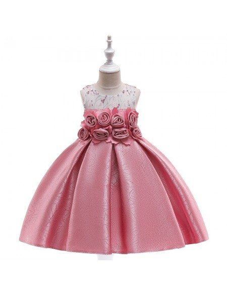 Rose Pink Ballgown Party Dress With Flowers For Children