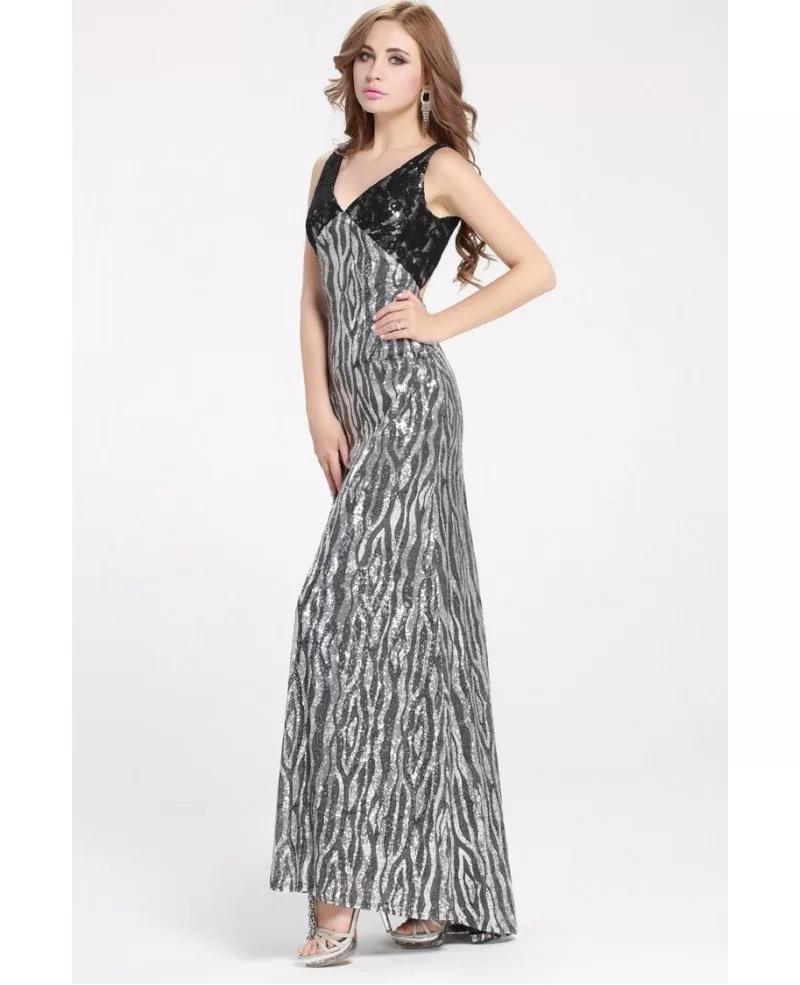 2016 New Sparkly Silver Vneck Long Dress Formal #CK364 $84.1 - GemGrace.com