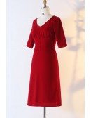 Custom Burgundy Fitted Simple Occasion Dress With Sleeves High Quality