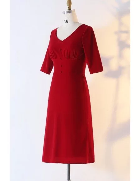 Custom Burgundy Fitted Simple Occasion Dress With Sleeves High Quality