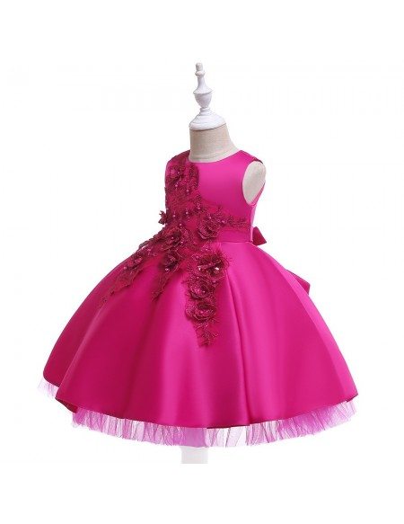 Champagne Beaded Embroidery Flower Girl Party Dress For Children