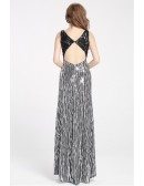 2016 New Sparkly Silver Vneck Long Dress Formal