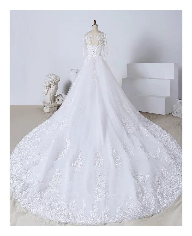 Custom Luxury Beaded Lace Formal Wedding Dress With Half Sleeves High ...