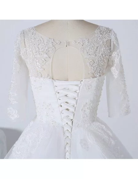 Custom Luxury Beaded Lace Formal Wedding Dress With Half Sleeves High Quality
