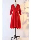 Custom Red Vneck Chiffon Wedding Party Dress With Sleeves High Quality