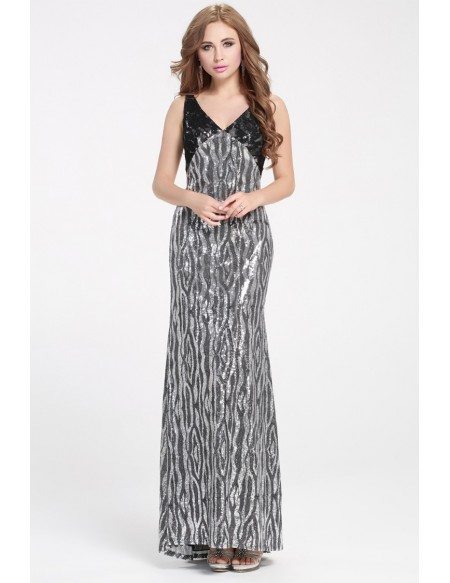2016 New Sparkly Silver Vneck Long Dress Formal