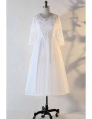 Custom Vintage Chic Tea Length Wedding Dress With Lace Sleeves High Quality