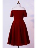 Custom Burgundy Cute Bow Semi Party Dress With Off Shoulder High Quality
