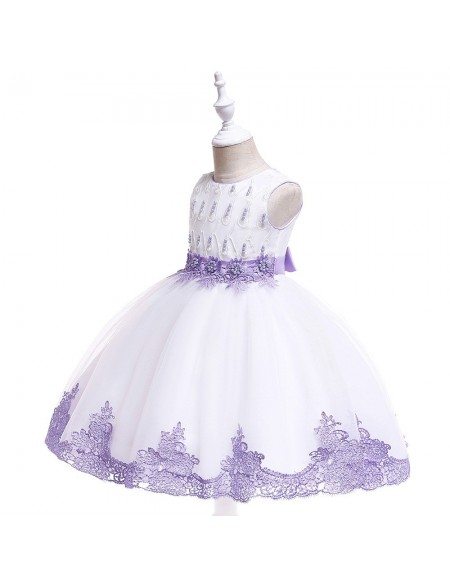 $32.89 White With Purple Lace Trim Beaded Party Dress For Girls 4-5-6t ...