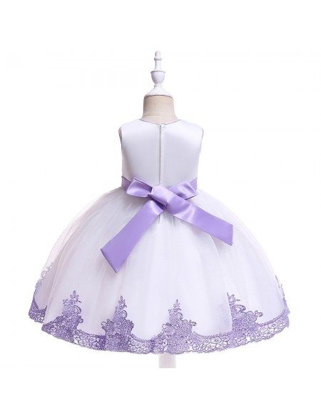 White With Purple Lace Trim Beaded Party Dress For Girls 4-5-6t