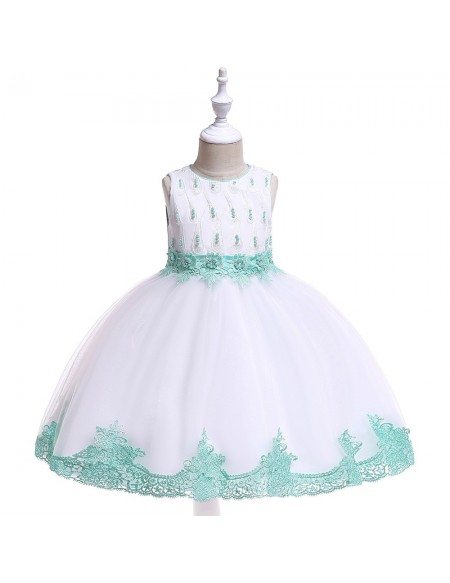 White With Purple Lace Trim Beaded Party Dress For Girls 4-5-6t