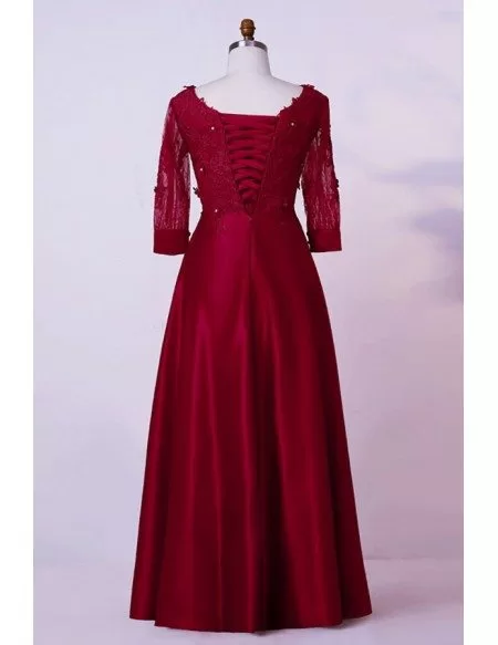 Custom Burgundy Lace Vneck Modest Mother Of Bride Dress With Sleeves High Quality