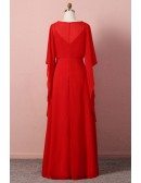 Custom Classy Flowy Chiffon Red Wedding Party Dress With Cape Sleeves High Quality